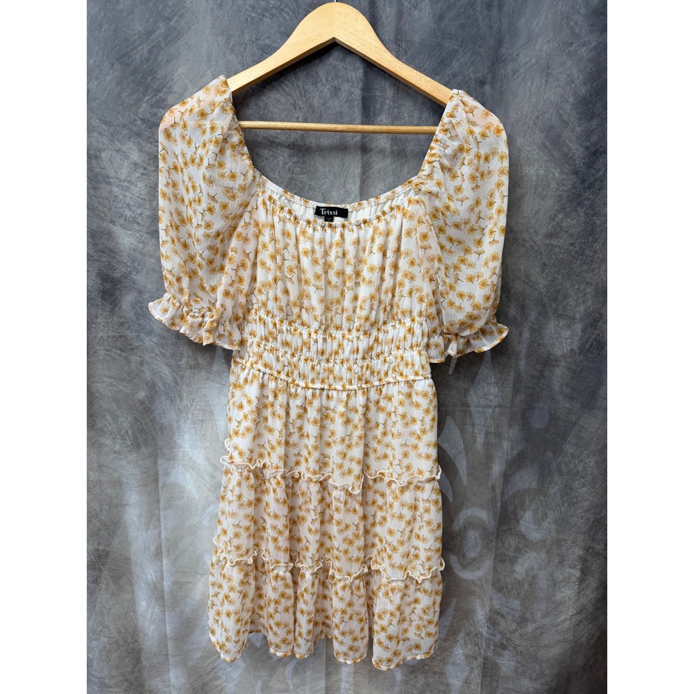Trixxi Floral Smocked Mini Dres Puff Sleeve Tiered‎ Small Boho Fairy Cottagcore